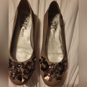 Anne Klien Sport Women's Floral Embellished Flats - Brown sparkles